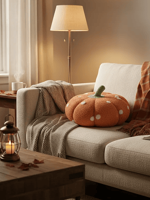 Cojín Decorativo Peluche Forma Calabaza con  Lunares 40cm