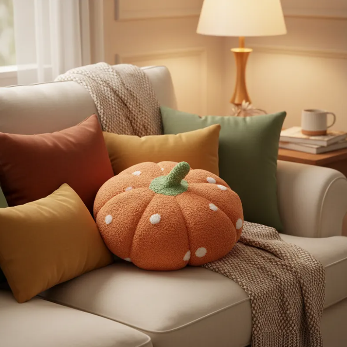 Cojín Decorativo Peluche Forma Calabaza con  Lunares 40cm 5