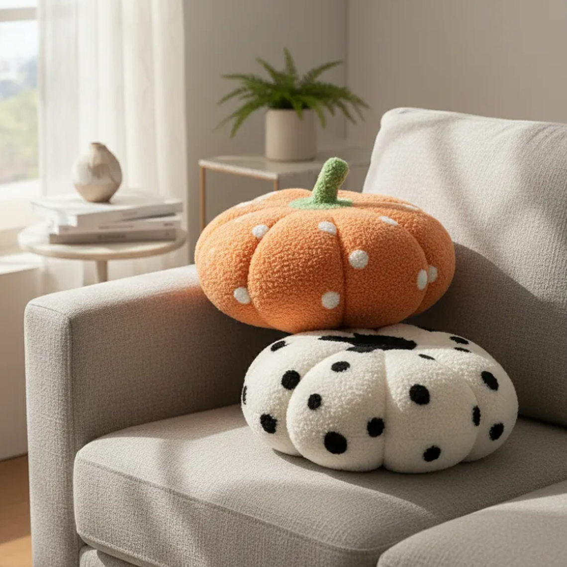 Cojín Decorativo Peluche Forma Calabaza con  Lunares 40cm 6