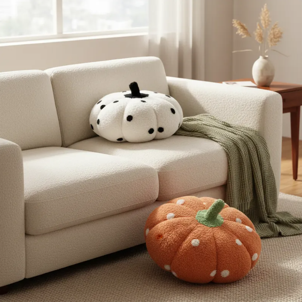 Cojín Decorativo Peluche Forma Calabaza con  Lunares 40cm 7