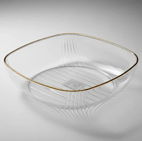 Fuente Ensaladera Plástico Acanalado Borde Dorado 17cm 