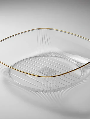 Fuente Ensaladera Plástico Acanalado Borde Dorado 17cm 