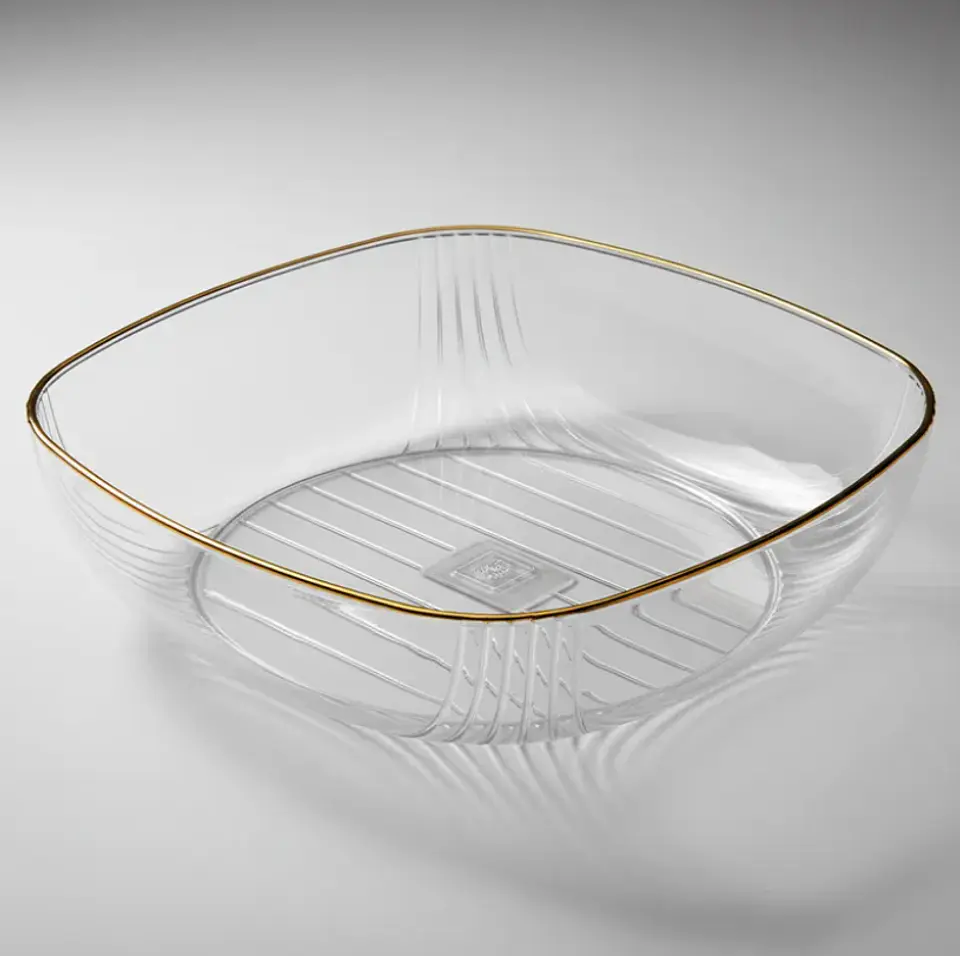 Fuente Ensaladera Plástico Acanalado Borde Dorado 17cm  2