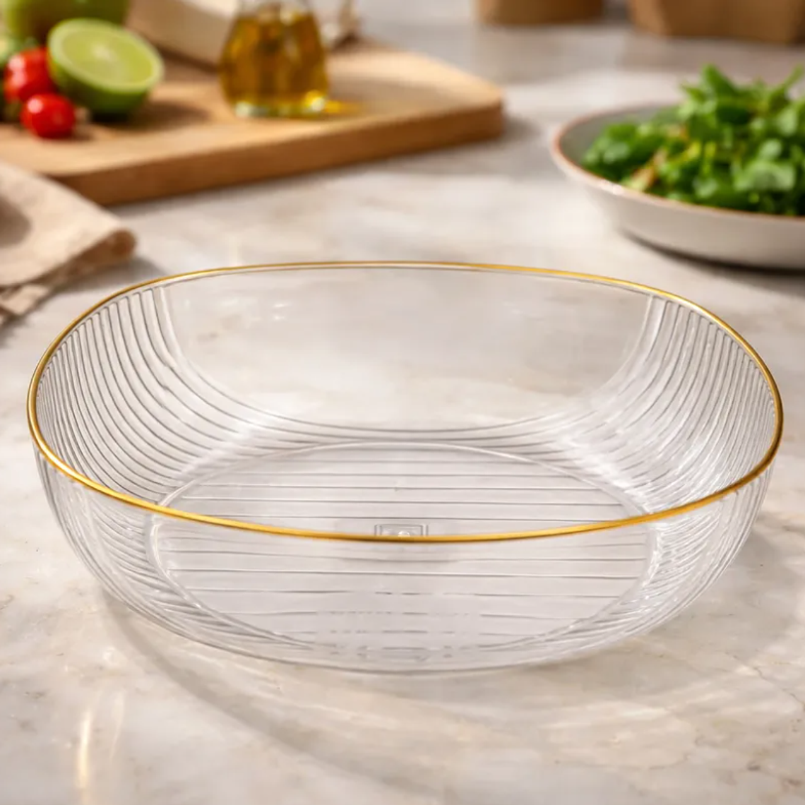 Fuente Ensaladera Plástico Acanalado Borde Dorado 17cm  1