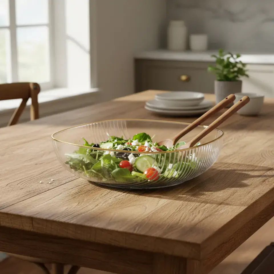 Fuente Ensaladera Plástico Acanalado Borde Dorado 17cm  5