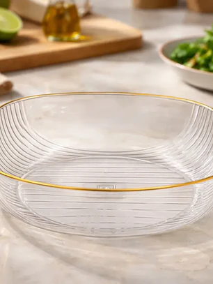 Fuente Ensaladera Plástico Acanalado Borde Dorado 14.5cm