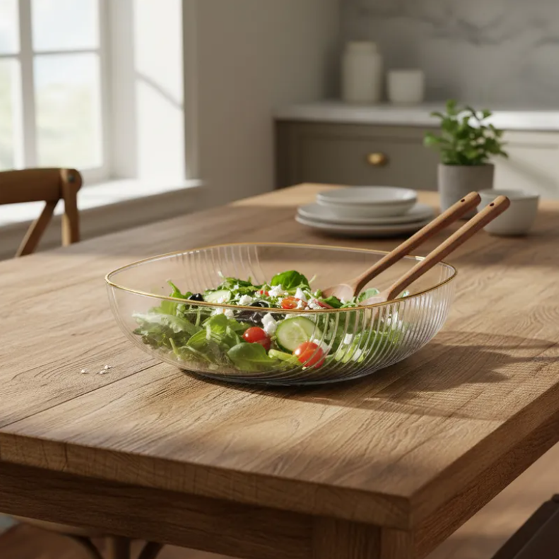 Fuente Ensaladera Plástico Acanalado Borde Dorado 14.5cm 2