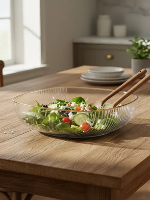 Fuente Ensaladera Plástico Acanalado Borde Dorado 14.5cm