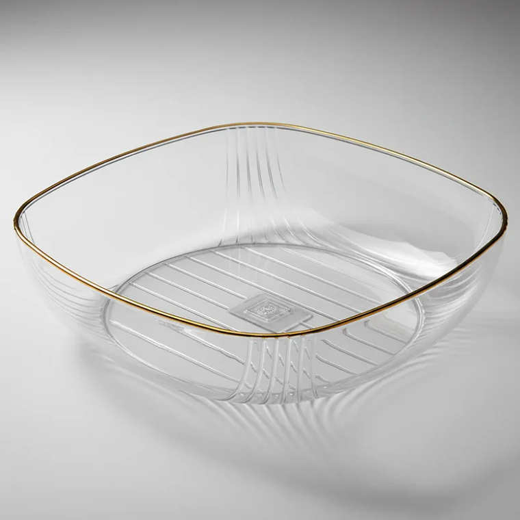 Fuente Ensaladera Plástico Acanalado Borde Dorado 14.5cm 3