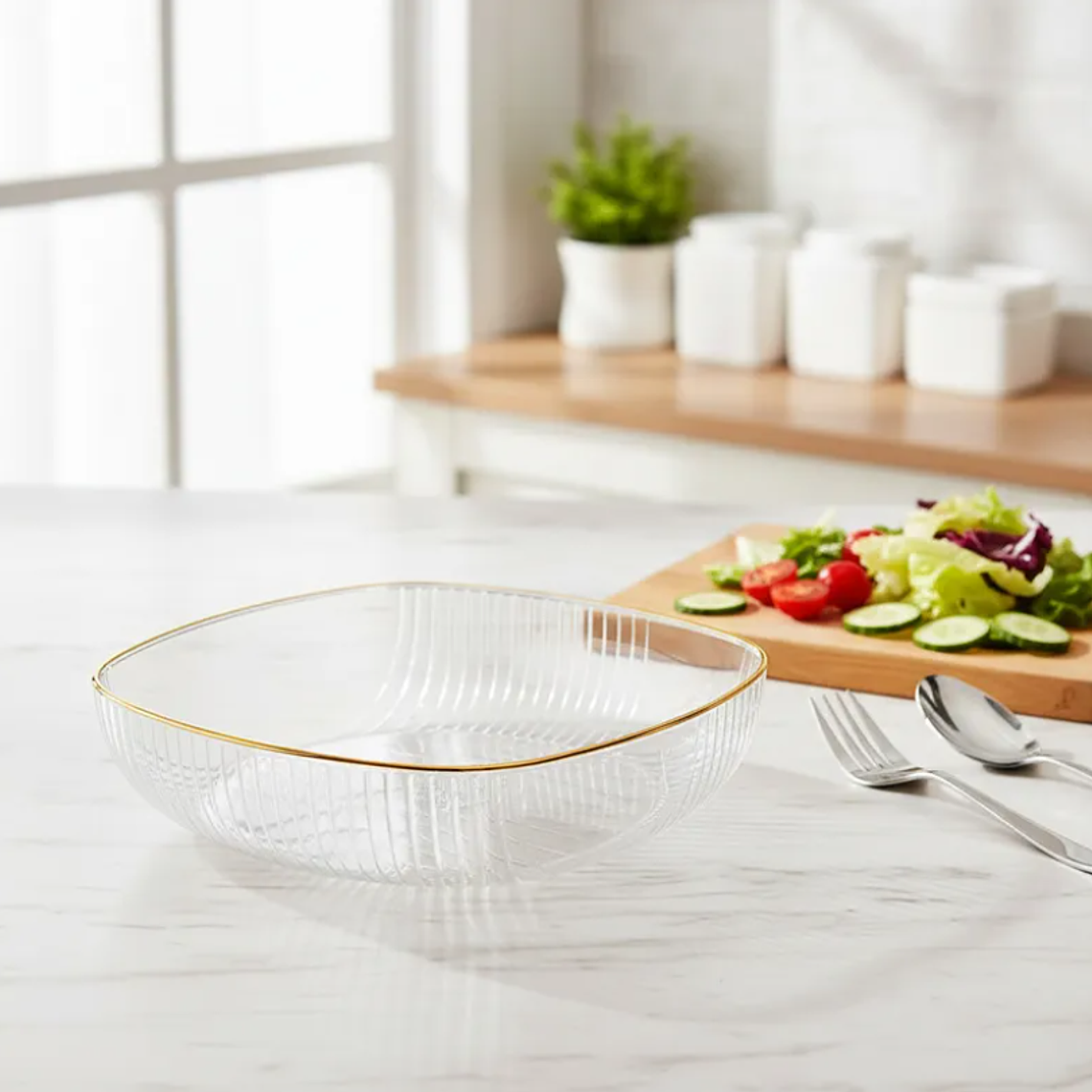 Fuente Ensaladera Plástico Acanalado Borde Dorado 14.5cm 4