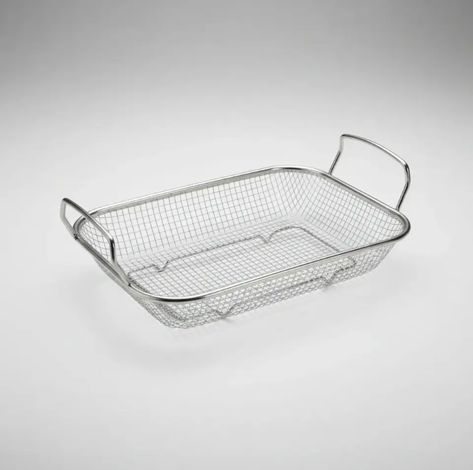 Canasto Freidora Rectangular De Acero Inoxidable Con Asas 5