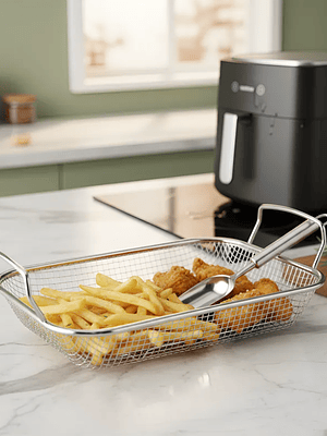 Canasto Freidora Rectangular De Acero Inoxidable Con Asas