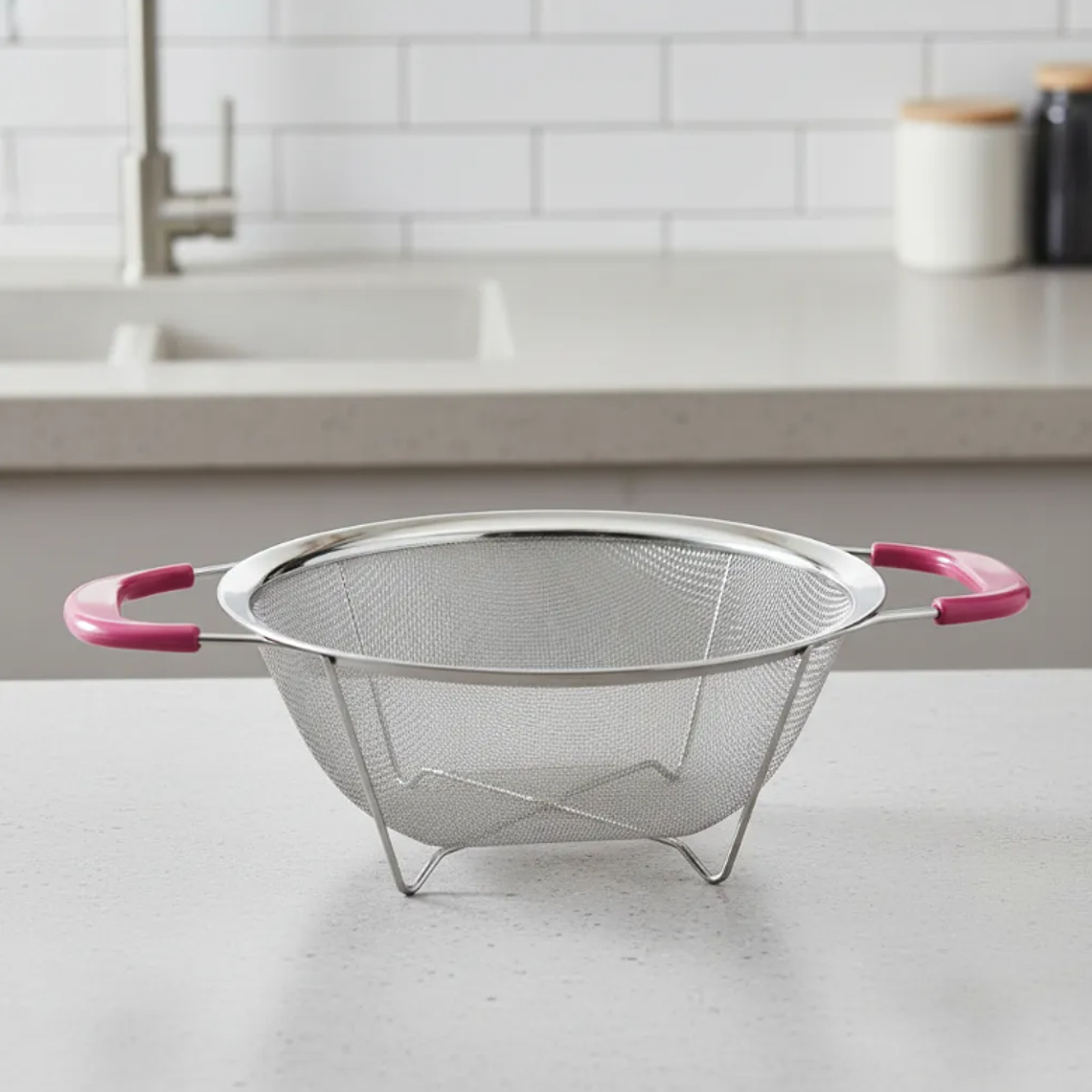 Colador De Acero Inoxidable Con Asas Rosadas 23cm 2