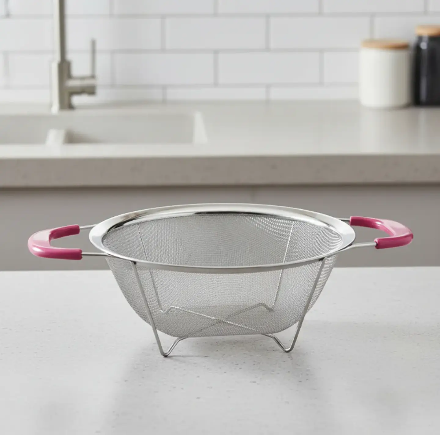 Colador De Acero Inoxidable Con Asas Rosadas 23cm 2