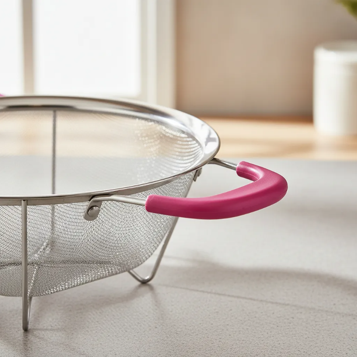 Colador De Acero Inoxidable Con Asas Rosadas 23cm 3