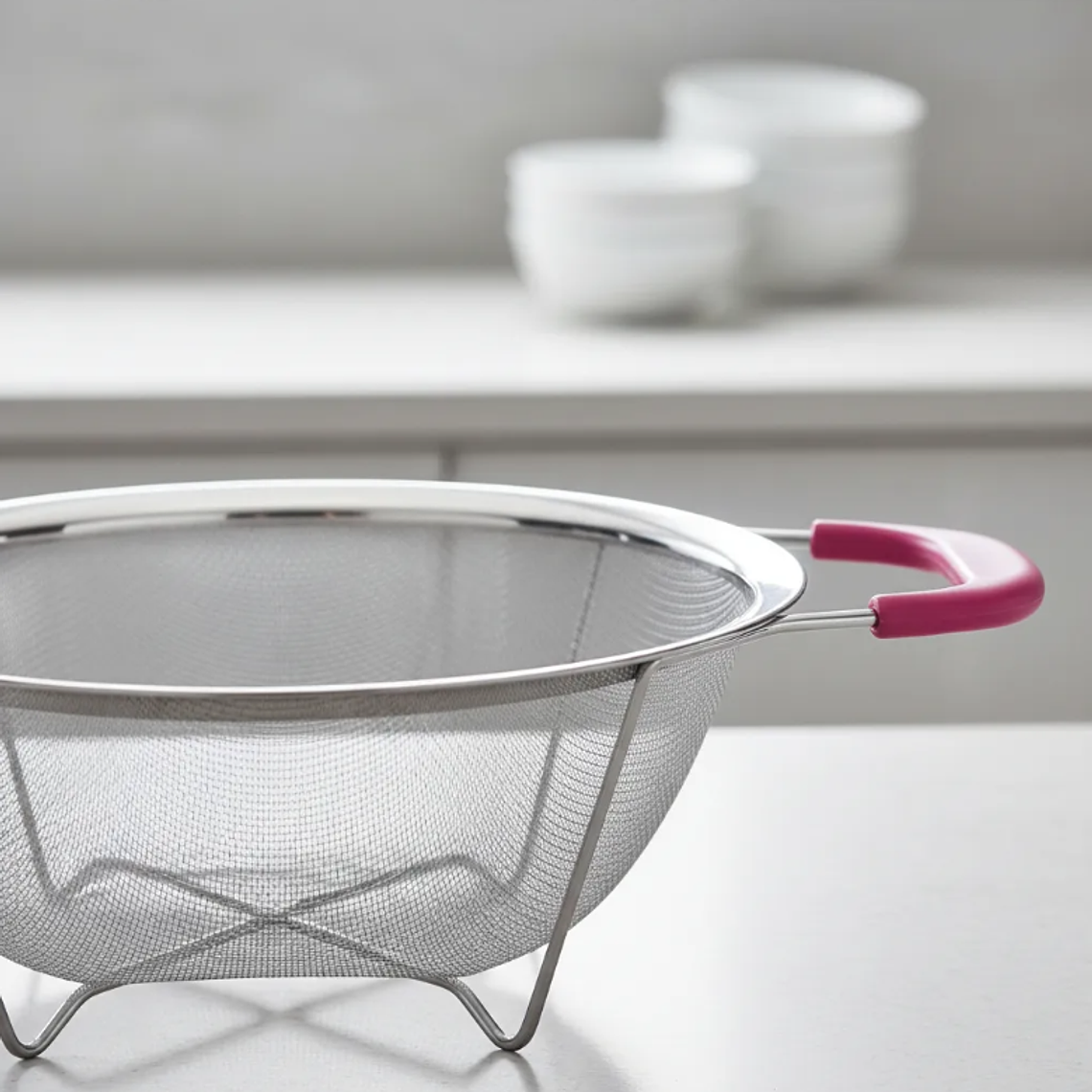 Colador De Acero Inoxidable Con Asas Rosadas 23cm 4