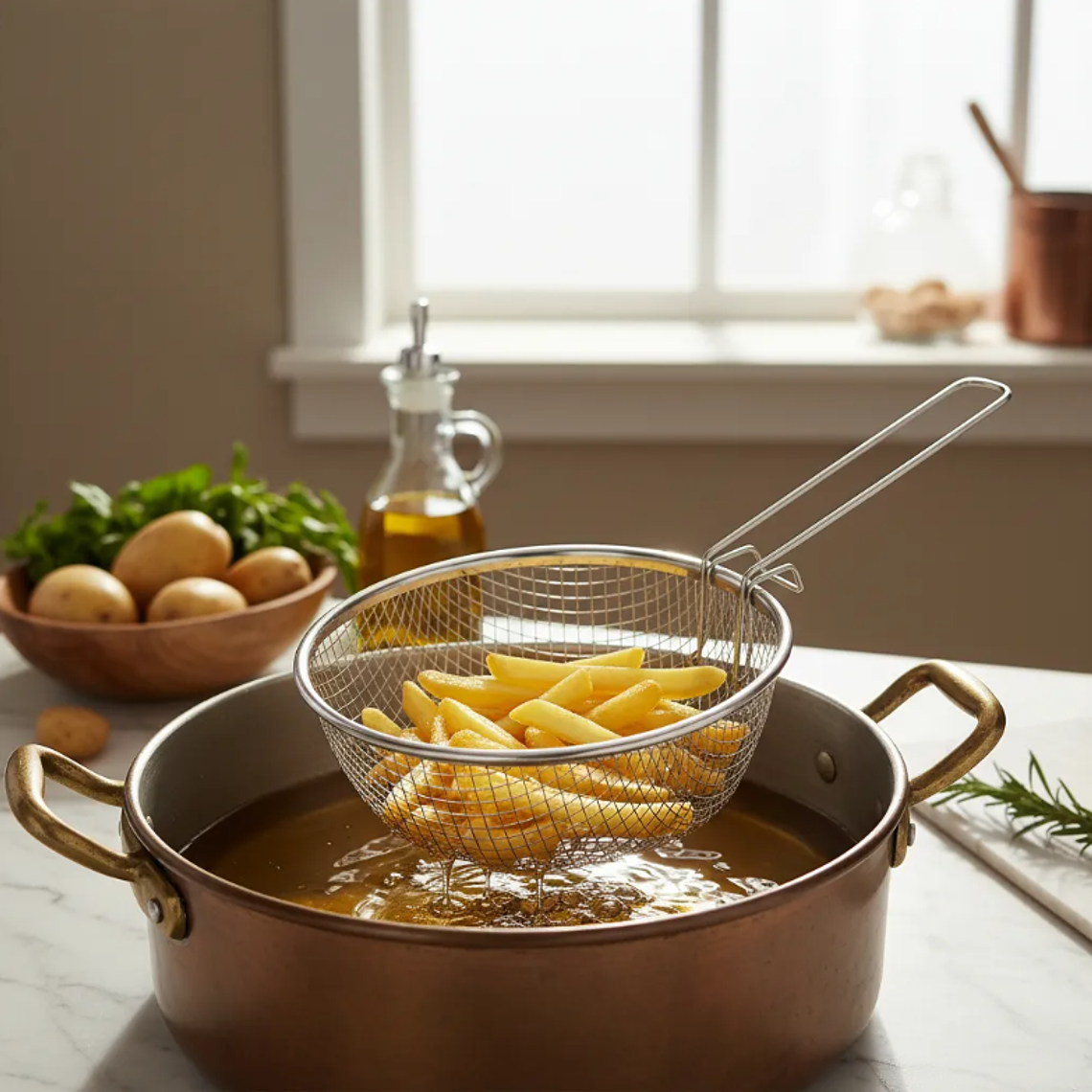 Canasto Freidor De Acero Inoxidable Con Mango Largo 2