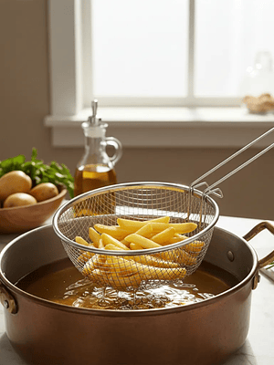 Canasto Freidor De Acero Inoxidable Con Mango Largo