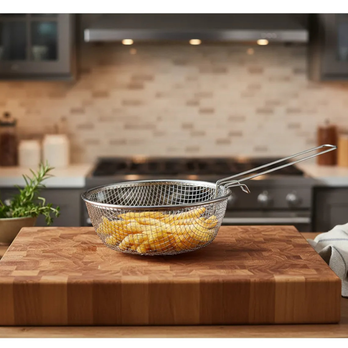 Canasto Freidor De Acero Inoxidable Con Mango Largo 1