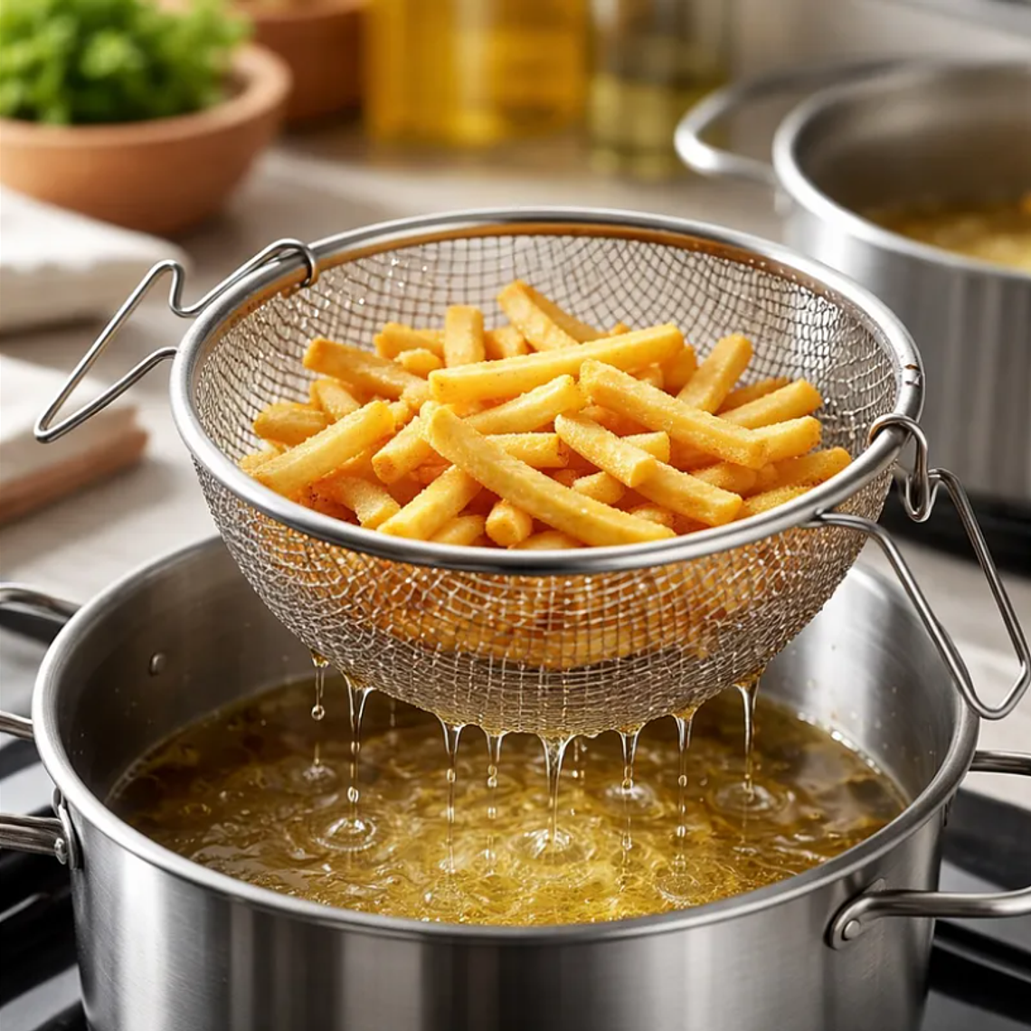 Canasto Colador Freidor De Acero Inoxidable Malla 22 Cm 1