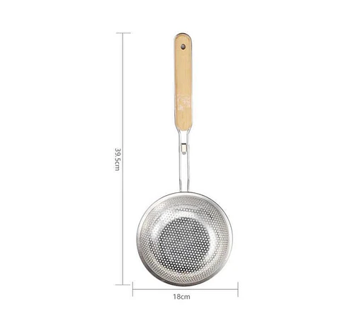 Colador Espumadera Acero Inoxidable Mango Madera Frituras 18cm