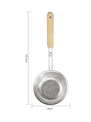 Colador Espumadera Acero Inoxidable Mango Madera Frituras 18cm