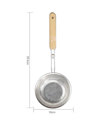 Colador Espumadera Acero Inoxidable Mango Madera Frituras 18cm