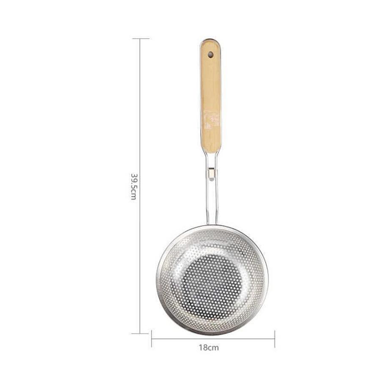 Colador Espumadera Acero Inoxidable Mango Madera Frituras 18cm 2