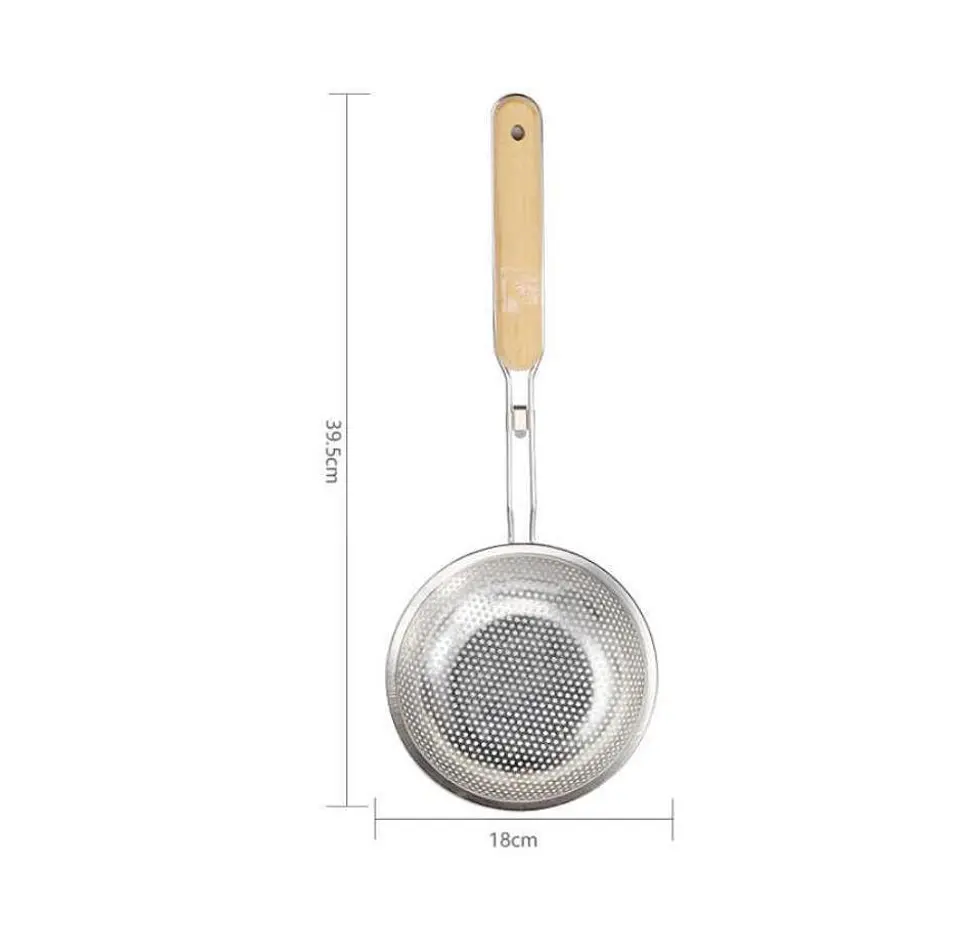Colador Espumadera Acero Inoxidable Mango Madera Frituras 18cm 2