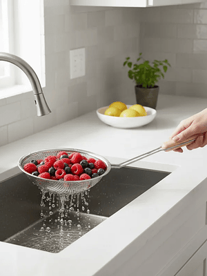 Colador Espumadera Acero Inoxidable Mango Madera Frituras 18cm