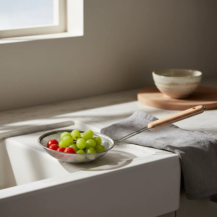 Colador Espumadera Acero Inoxidable Mango Madera Frituras 18cm 3