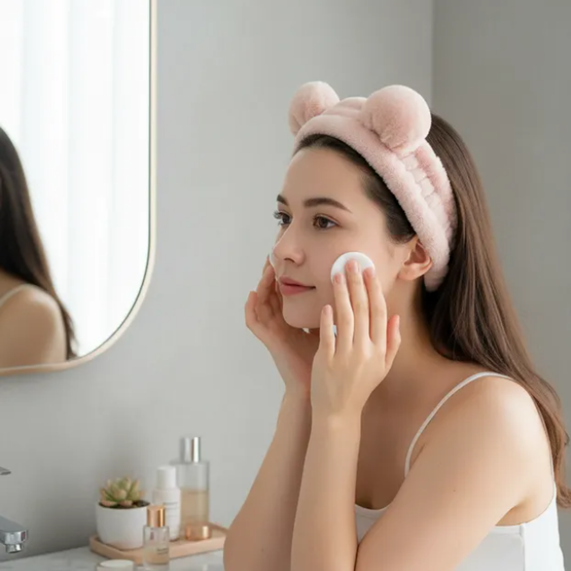 Cintillo De Felpa Skincare Maquillaje Con Orejitas Kawaii 2