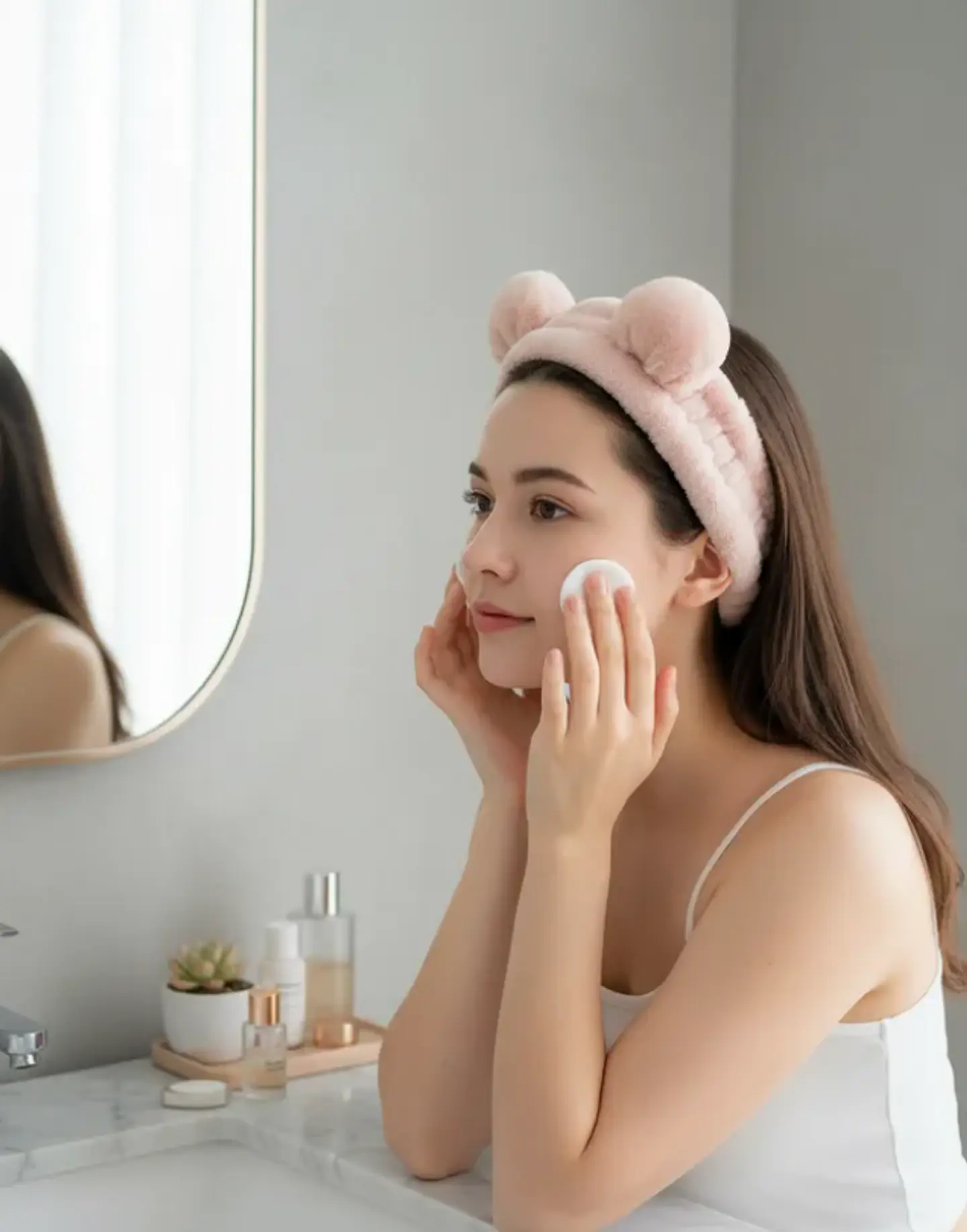 Cintillo De Felpa Skincare Maquillaje Con Orejitas Kawaii 2