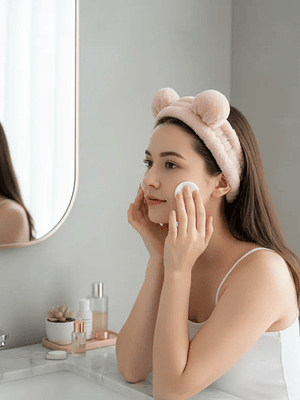 Cintillo De Felpa Skincare Maquillaje Con Orejitas Kawaii