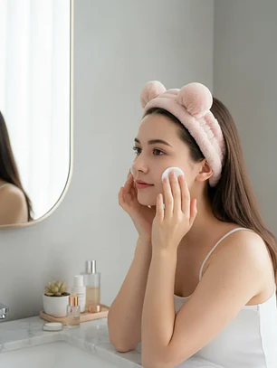 Cintillo De Felpa Skincare Maquillaje Con Orejitas Kawaii