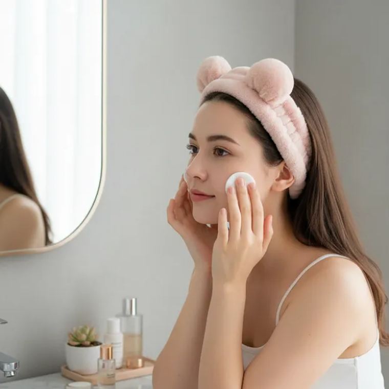 Cintillo De Felpa Skincare Maquillaje Con Orejitas Kawaii 2