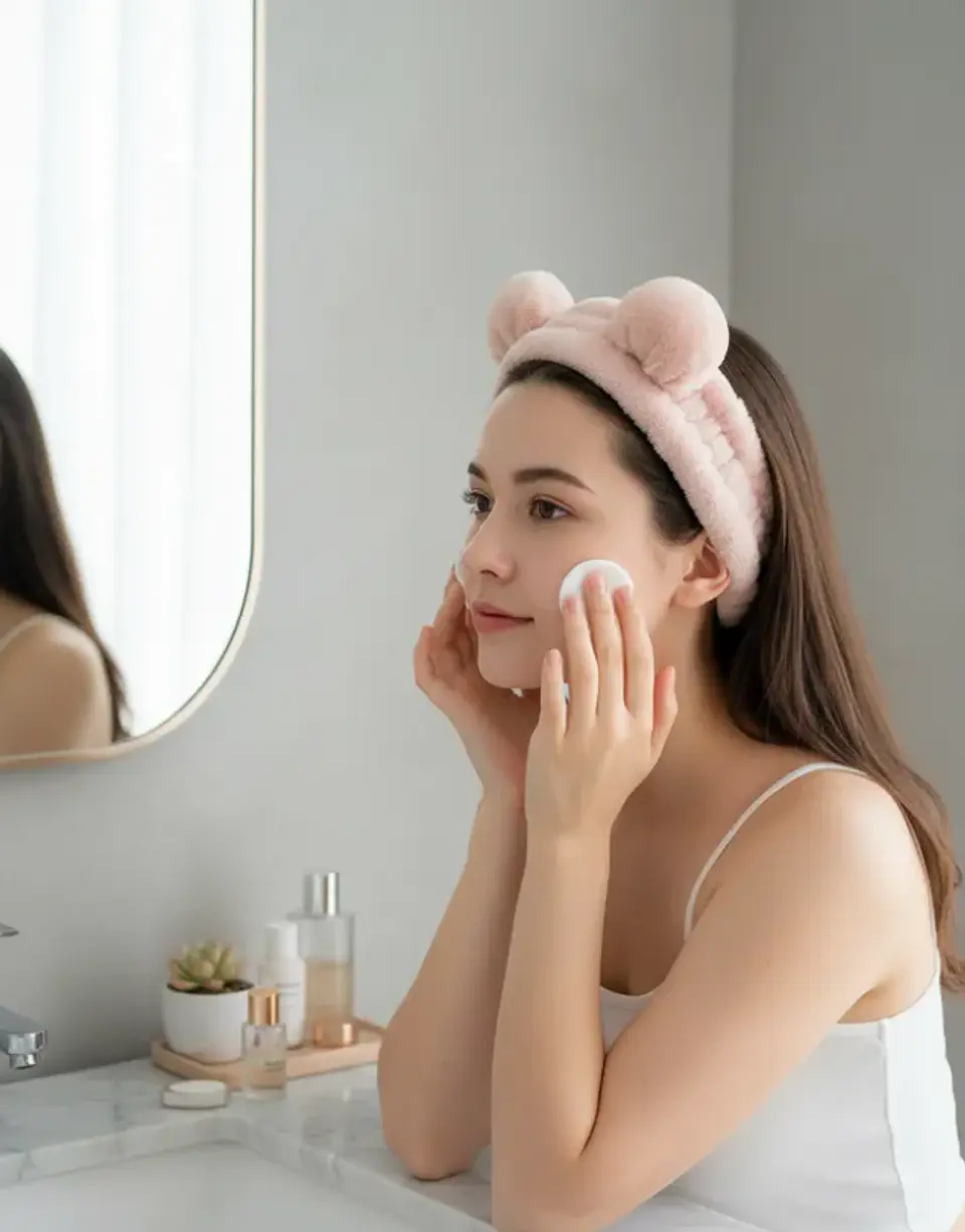 Cintillo De Felpa Skincare Maquillaje Con Orejitas Kawaii 2