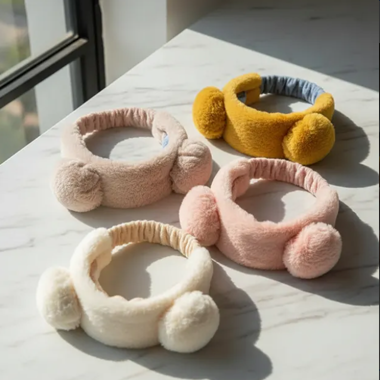 Cintillo De Felpa Skincare Maquillaje Con Orejitas Kawaii 4