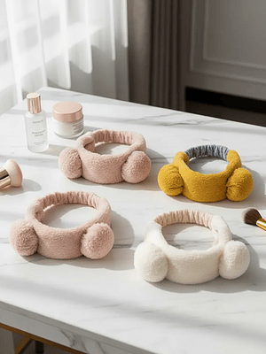 Cintillo De Felpa Skincare Maquillaje Con Orejitas Kawaii