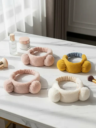 Cintillo De Felpa Skincare Maquillaje Con Orejitas Kawaii