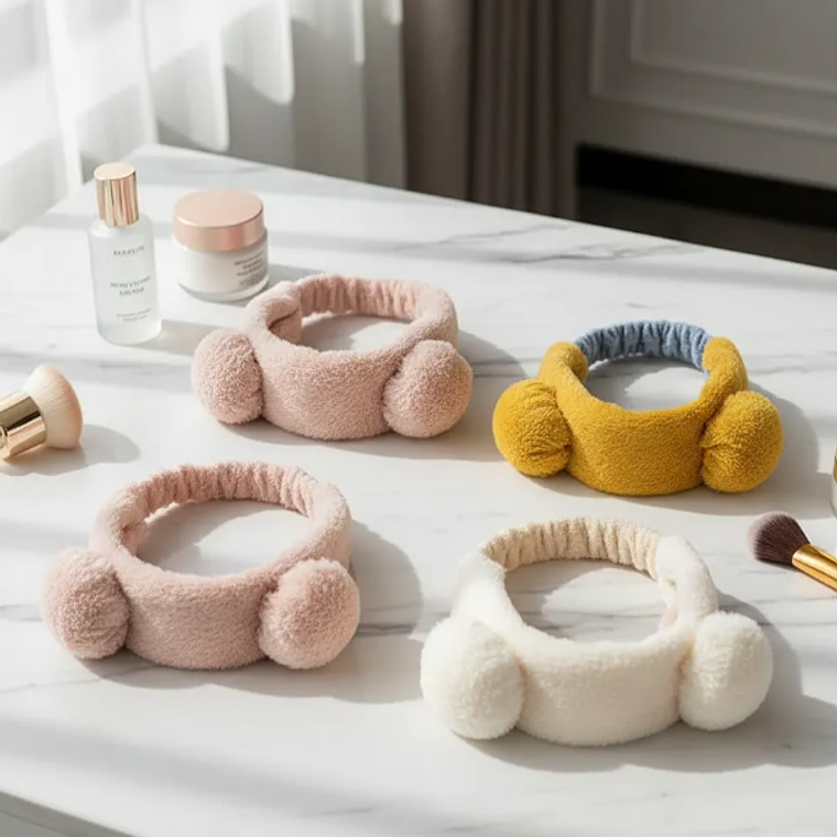 Cintillo De Felpa Skincare Maquillaje Con Orejitas Kawaii 1