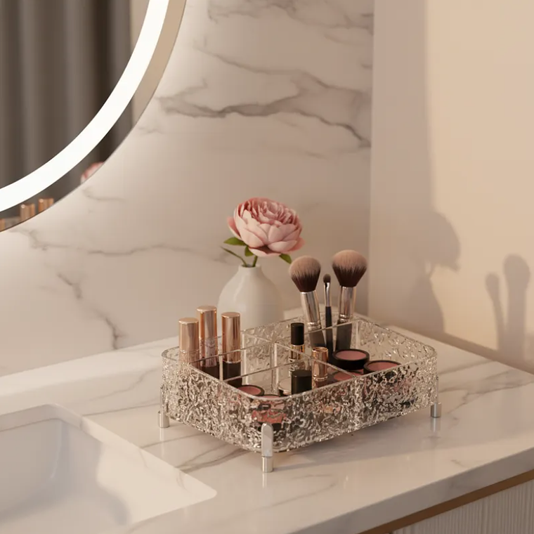 Organizador Acrílico Transparente Con Patas 4 Divisiones 1