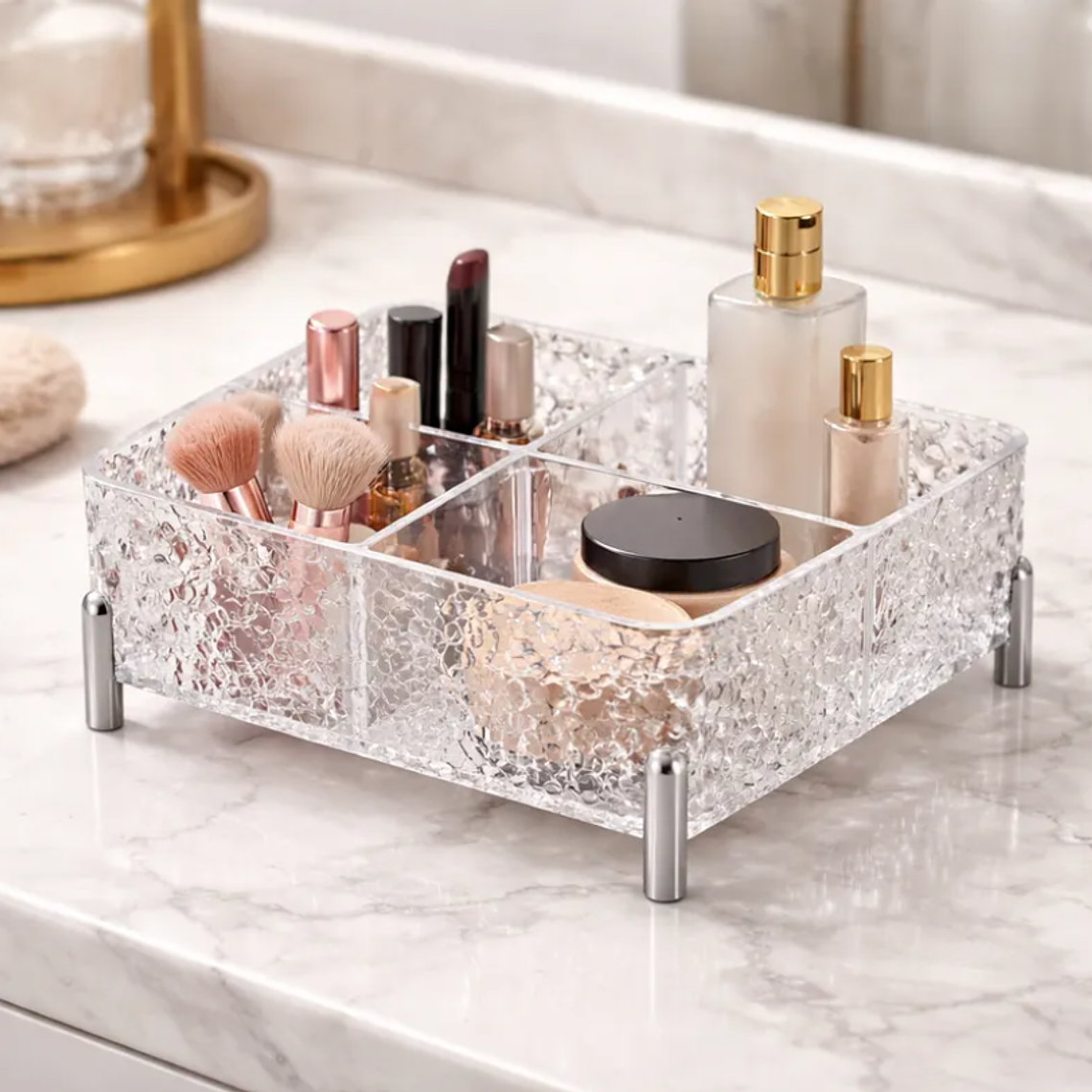 Organizador Acrílico Transparente Con Patas 4 Divisiones 4