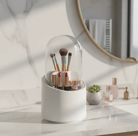 Organizador De Brochas Maquillaje Giratorio Con Tapa Antipolvo