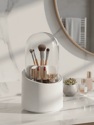 Organizador De Brochas Maquillaje Giratorio Con Tapa Antipolvo