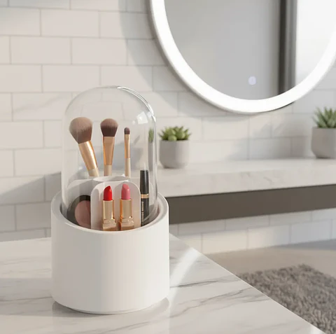Organizador De Brochas Maquillaje Giratorio Con Tapa Antipolvo
