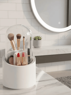 Organizador De Brochas Maquillaje Giratorio Con Tapa Antipolvo