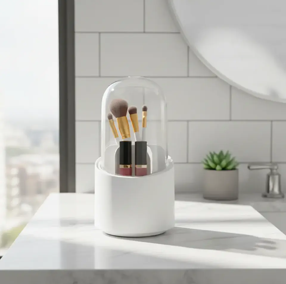 Organizador De Brochas Maquillaje Giratorio Con Tapa Antipolvo 4