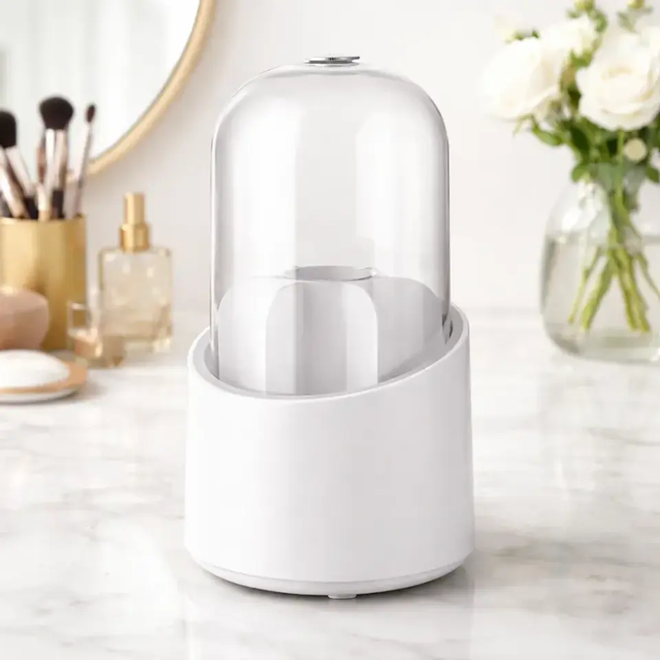 Organizador De Brochas Maquillaje Giratorio Con Tapa Antipolvo 5