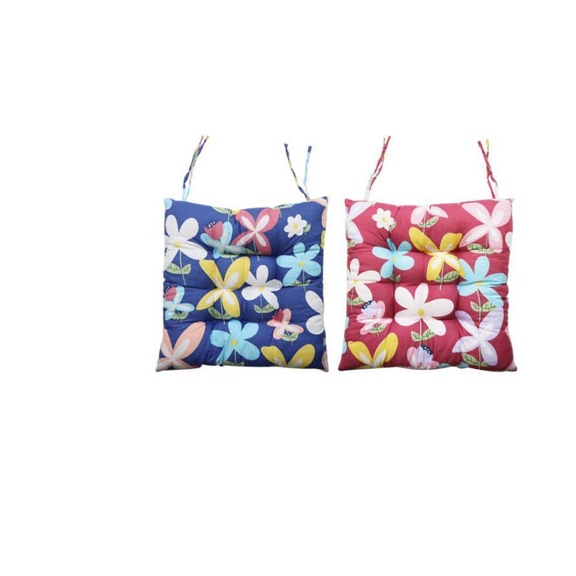 Cojín Para Silla Acolchado Diseño Flores 40x40cm Con Amarra 5